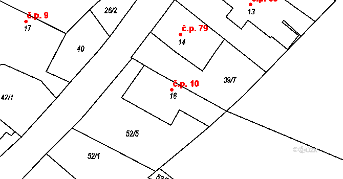 Olešnice 10 na parcele st. 16 v KÚ Olešnice u Rychnova nad Kněžnou, Katastrální mapa
