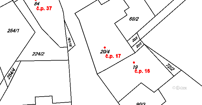 Petrovice 17, Týniště nad Orlicí na parcele st. 20/4 v KÚ Petrovice nad Orlicí, Katastrální mapa