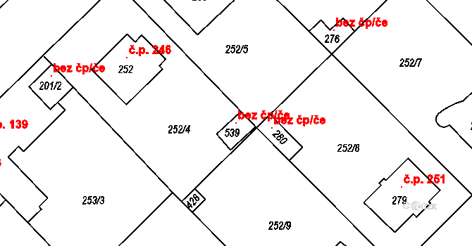 Braškov 97815781 na parcele st. 539 v KÚ Braškov, Katastrální mapa