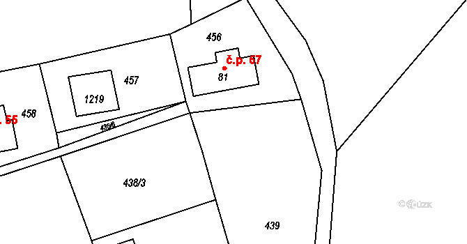 Souvrať 57, Mostek na parcele st. 81 v KÚ Souvrať, Katastrální mapa
