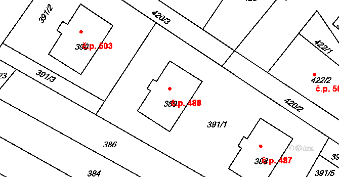 Drnholec 488 na parcele st. 389 v KÚ Drnholec, Katastrální mapa