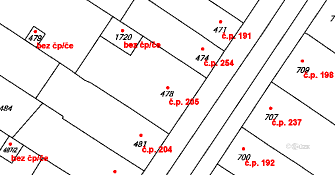 Moravský Žižkov 205 na parcele st. 478 v KÚ Moravský Žižkov, Katastrální mapa