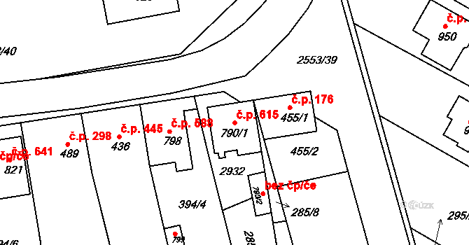 Vranovice 615 na parcele st. 790/1 v KÚ Vranovice nad Svratkou, Katastrální mapa