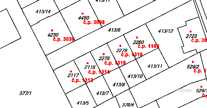 Kroměříž 1318 na parcele st. 2278 v KÚ Kroměříž, Katastrální mapa