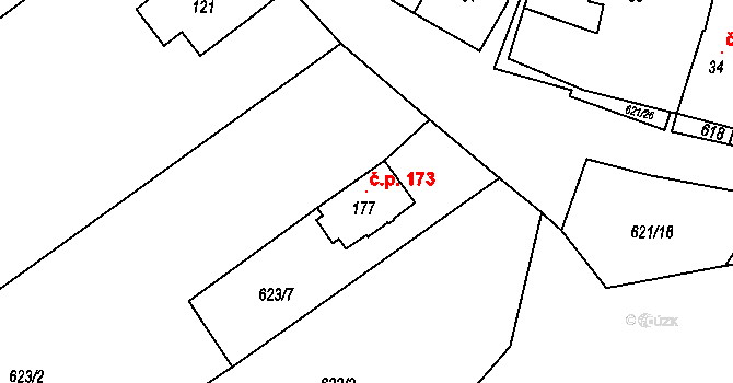 Ruda 173 na parcele st. 177 v KÚ Ruda u Velkého Meziříčí, Katastrální mapa