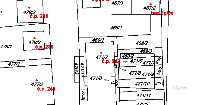 Oleksovice 242 na parcele st. 471/2 v KÚ Oleksovice, Katastrální mapa