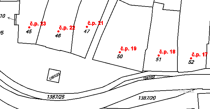 Vranov nad Dyjí 19 na parcele st. 50 v KÚ Vranov nad Dyjí, Katastrální mapa