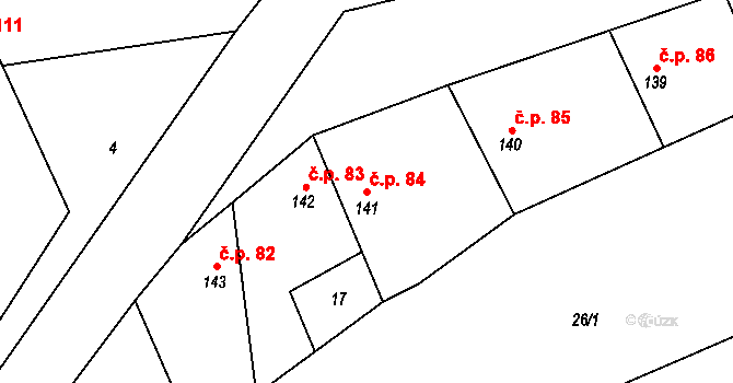 Chotusice 84 na parcele st. 141/1 v KÚ Chotusice, Katastrální mapa