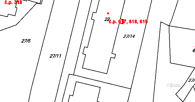 Desná II 617,618,619, Desná na parcele st. 22 v KÚ Desná II, Katastrální mapa