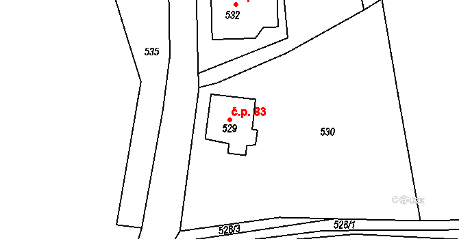 Haratice 83, Plavy na parcele st. 529 v KÚ Haratice, Katastrální mapa