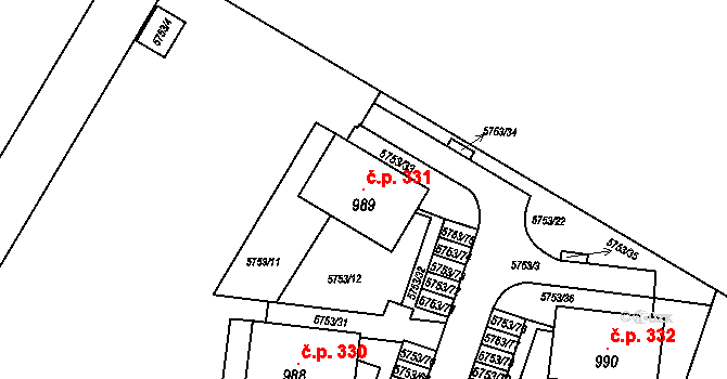 Pasohlávky 331 na parcele st. 989 v KÚ Pasohlávky, Katastrální mapa