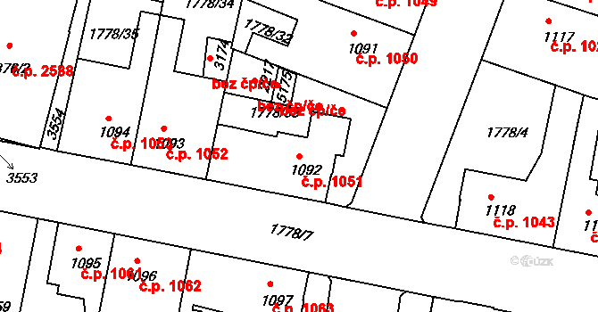 Nymburk 1051 na parcele st. 1092 v KÚ Nymburk, Katastrální mapa