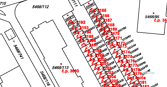 Jihlava 2198 na parcele st. 5333/22 v KÚ Jihlava, Katastrální mapa