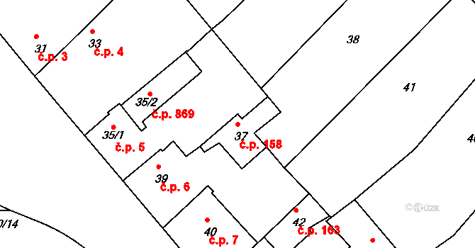 Mníšek pod Brdy 158 na parcele st. 37 v KÚ Mníšek pod Brdy, Katastrální mapa