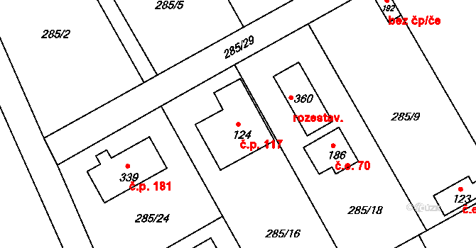 Vonoklasy 117 na parcele st. 124 v KÚ Vonoklasy, Katastrální mapa