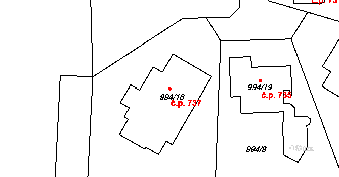 Modřice 737 na parcele st. 994/16 v KÚ Modřice, Katastrální mapa