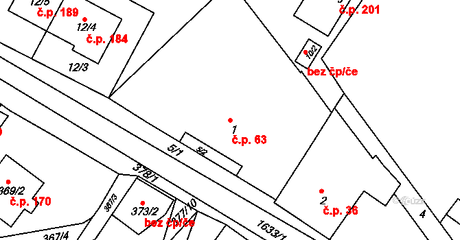 Popůvky 63 na parcele st. 1 v KÚ Popůvky u Brna, Katastrální mapa