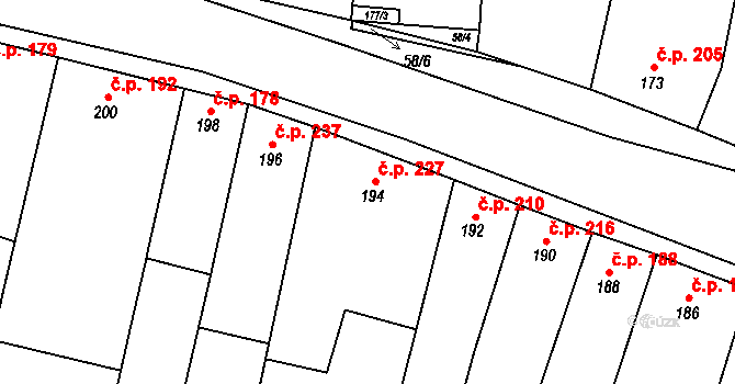 Syrovice 227 na parcele st. 194 v KÚ Syrovice, Katastrální mapa