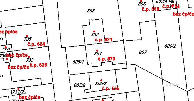 Židlochovice 579 na parcele st. 804 v KÚ Židlochovice, Katastrální mapa