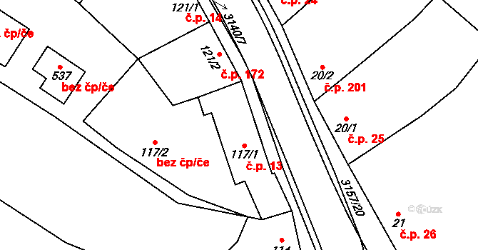 Vřesovice 13 na parcele st. 117/1 v KÚ Vřesovice, Katastrální mapa