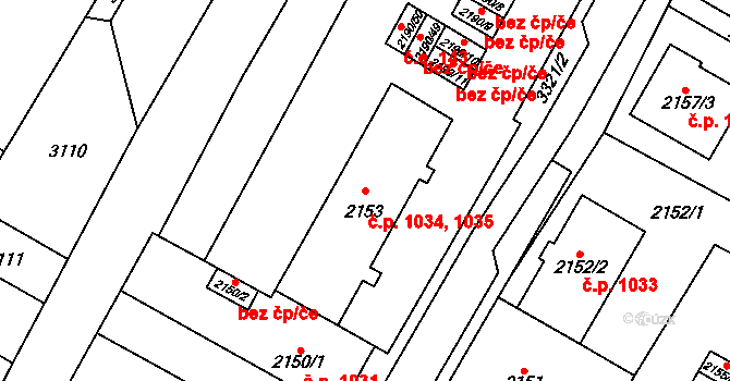 Mikulov 1034,1035 na parcele st. 2153 v KÚ Mikulov na Moravě, Katastrální mapa