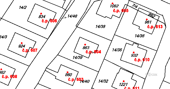 Dolní Bousov 604 na parcele st. 863 v KÚ Dolní Bousov, Katastrální mapa