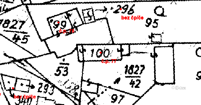 Studánka 77 na parcele st. 100 v KÚ Studánka u Tachova, Katastrální mapa
