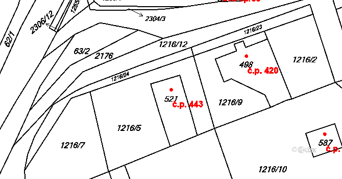 Skalice u České Lípy 443 na parcele st. 521 v KÚ Skalice u České Lípy, Katastrální mapa