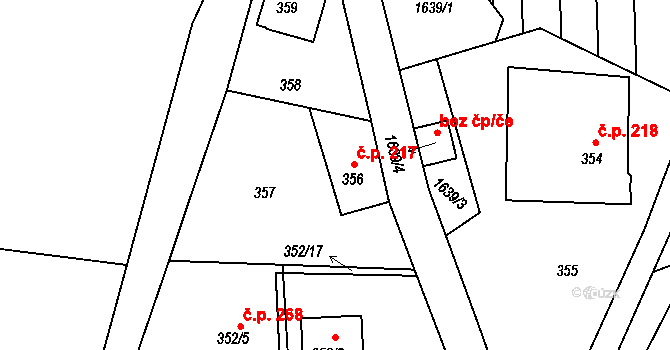 Košťálov 217 na parcele st. 356 v KÚ Košťálov, Katastrální mapa