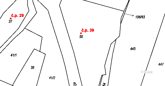Labouň 39, Jičíněves na parcele st. 50 v KÚ Labouň, Katastrální mapa