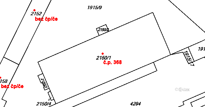 Žichlínské Předměstí 368, Lanškroun na parcele st. 2150/1 v KÚ Lanškroun, Katastrální mapa