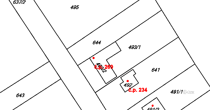 Třebestovice 269 na parcele st. 493/2 v KÚ Třebestovice, Katastrální mapa