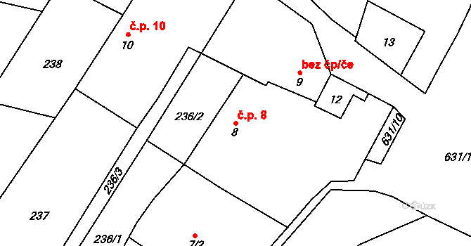 Střelskohoštická Lhota 8, Střelské Hoštice na parcele st. 8 v KÚ Střelskohoštická Lhota, Katastrální mapa