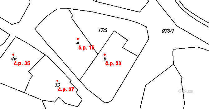 Chlístov 33 na parcele st. 5 v KÚ Chlístov u Rokytnice nad Rokytnou, Katastrální mapa