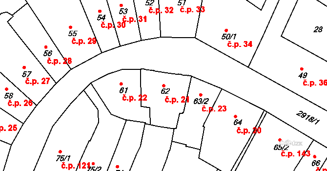 Chrudim I 21, Chrudim na parcele st. 62 v KÚ Chrudim, Katastrální mapa