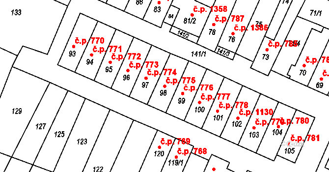Slatina 775, Brno na parcele st. 98 v KÚ Slatina, Katastrální mapa