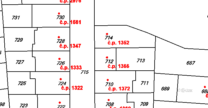 Židenice 1366, Brno na parcele st. 712 v KÚ Židenice, Katastrální mapa