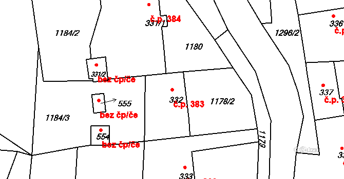 Benešov nad Ploučnicí 383 na parcele st. 332 v KÚ Benešov nad Ploučnicí, Katastrální mapa