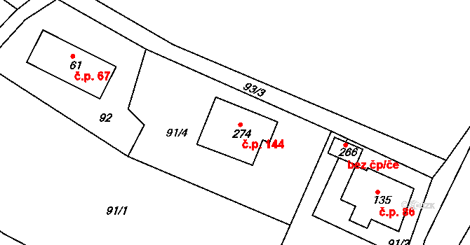 Bzí 144, Železný Brod na parcele st. 274 v KÚ Bzí u Železného Brodu, Katastrální mapa