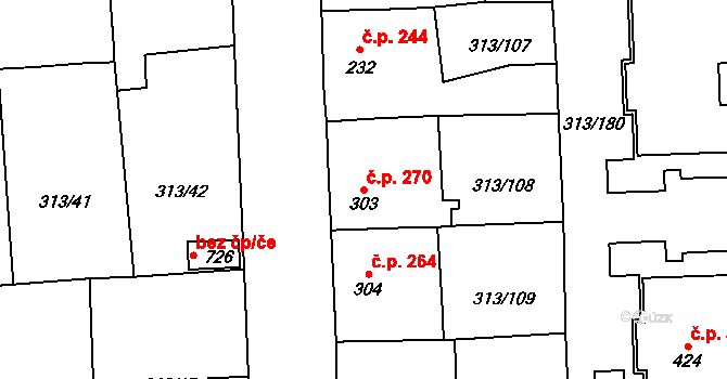 Černčice 270 na parcele st. 303 v KÚ Černčice u Loun, Katastrální mapa