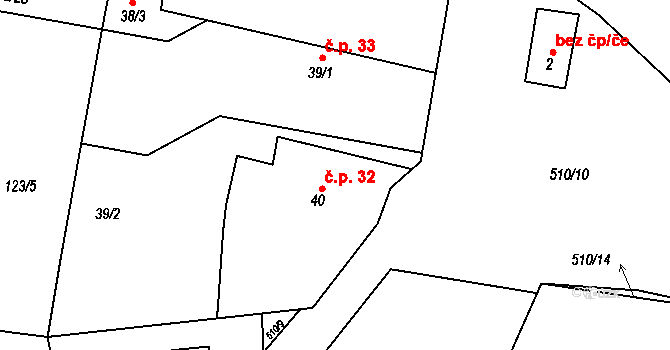 Strkovice 32, Postoloprty na parcele st. 40 v KÚ Strkovice, Katastrální mapa