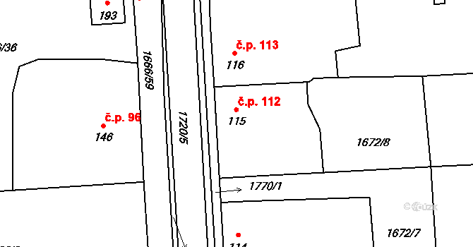 Temelín 112 na parcele st. 115 v KÚ Temelín, Katastrální mapa