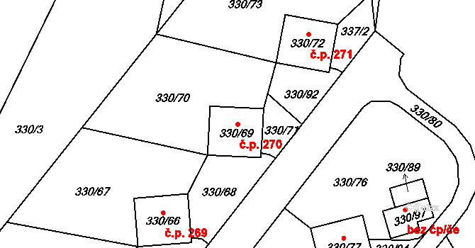Běhánky 270, Dubí na parcele st. 330/69 v KÚ Běhánky, Katastrální mapa