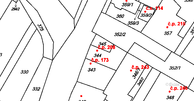 Droužkovice 208 na parcele st. 344 v KÚ Droužkovice, Katastrální mapa