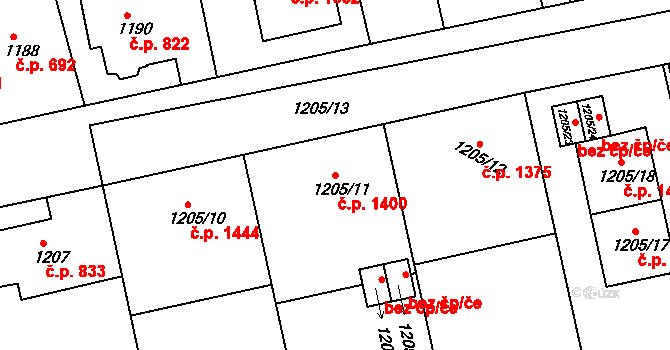 Turnov 1400 na parcele st. 1205/11 v KÚ Turnov, Katastrální mapa