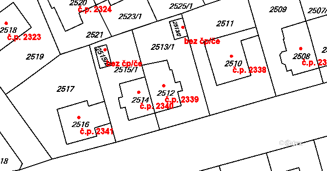 Žižkov 2339, Praha na parcele st. 2512 v KÚ Žižkov, Katastrální mapa