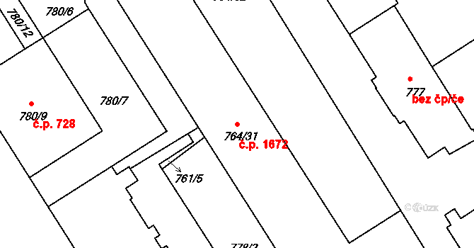 Nusle 1672, Praha na parcele st. 764/31 v KÚ Nusle, Katastrální mapa
