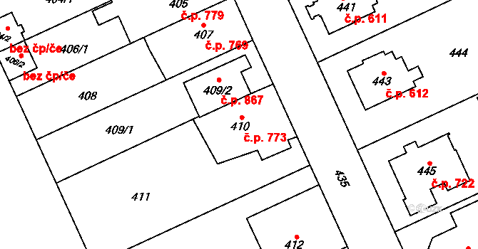 Chodov 773, Praha na parcele st. 410 v KÚ Chodov, Katastrální mapa