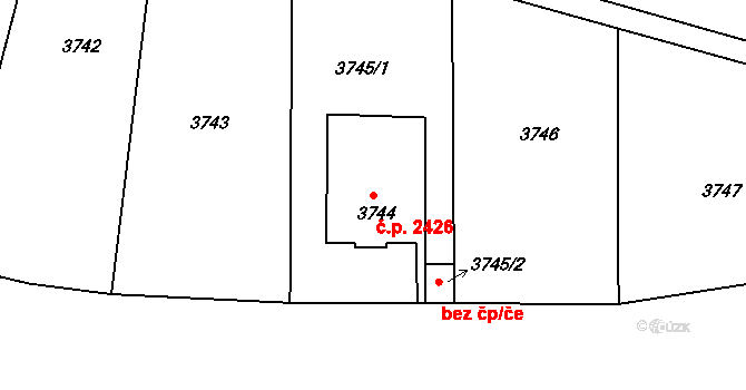 Smíchov 2426, Praha na parcele st. 3744 v KÚ Smíchov, Katastrální mapa