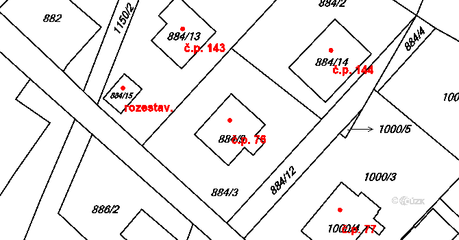 Rumburk 2-Horní Jindřichov 76, Rumburk na parcele st. 884/9 v KÚ Horní Jindřichov, Katastrální mapa